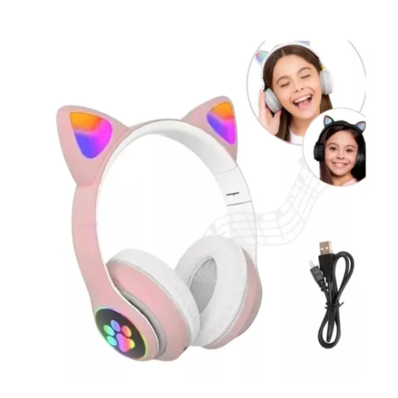 Fone Gatinho Sem Fio Com Led Infantil Meninas Gato