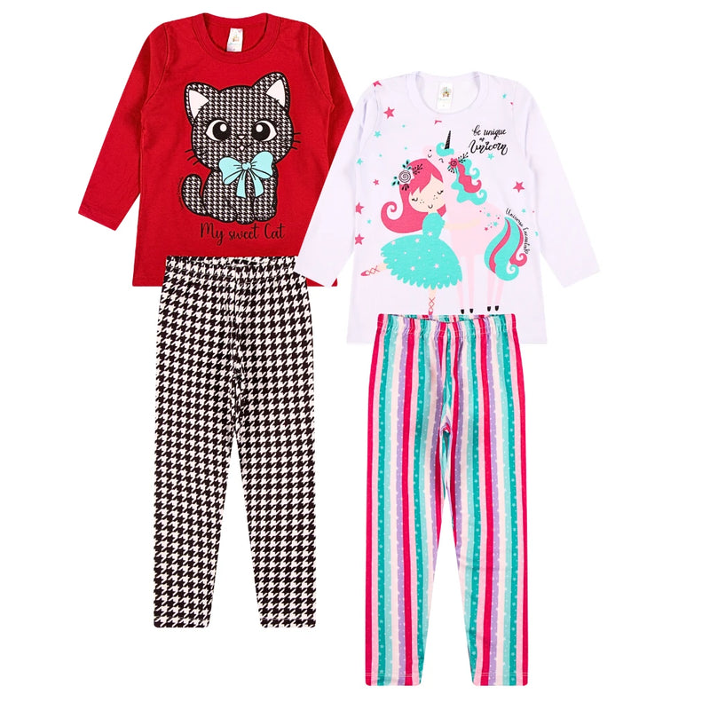 Assorted Kit 8 Pieces Women's Clothing Kids Winter and Half Season-4 Long Sleeve Shirts + 4 Legging Pants from 1 to 10