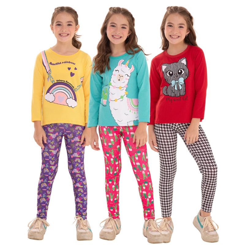 Assorted Kit 8 Pieces Women's Clothing Kids Winter and Half Season-4 Long Sleeve Shirts + 4 Legging Pants from 1 to 10