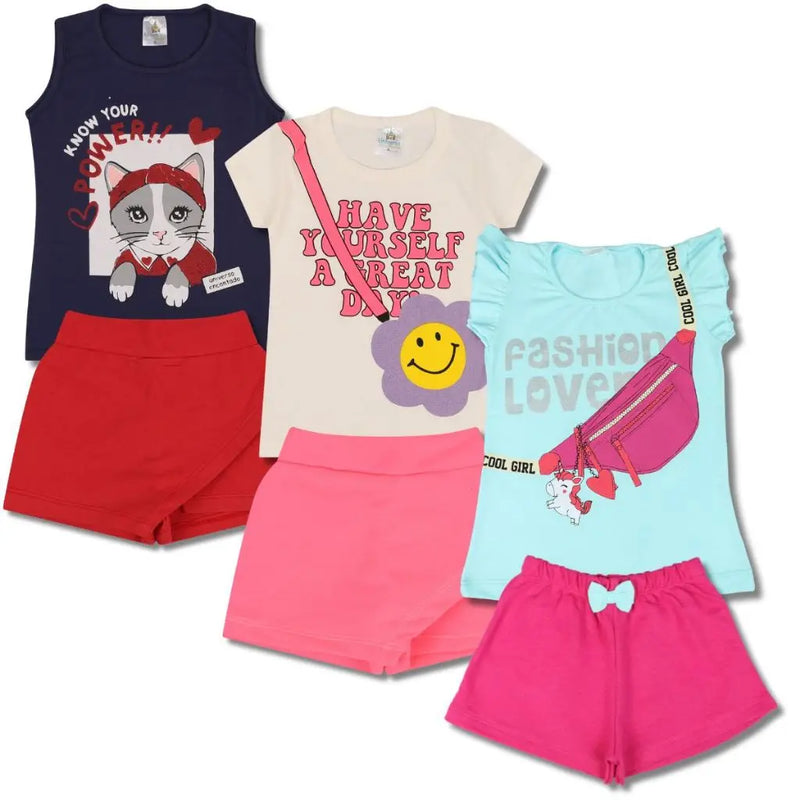 Assorted Kit 8 Pieces Baby Girl Clothes-4 T-Shirts + 4 Bermuda Kit with 4 Sets Children's Clothing Girl Summer