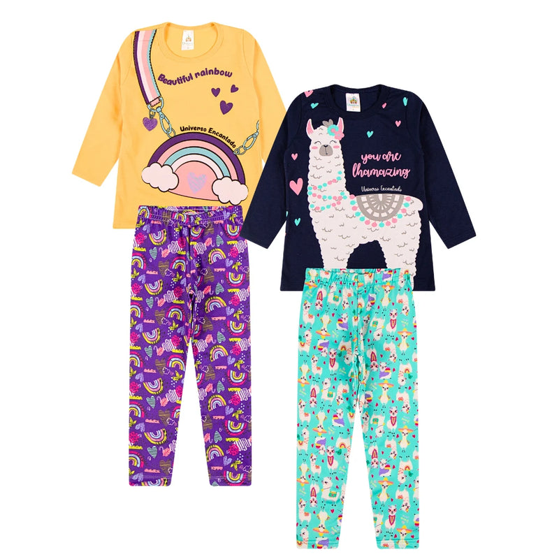 Assorted Kit 8 Pieces Women's Clothing Kids Winter and Half Season-4 Long Sleeve Shirts + 4 Legging Pants from 1 to 10