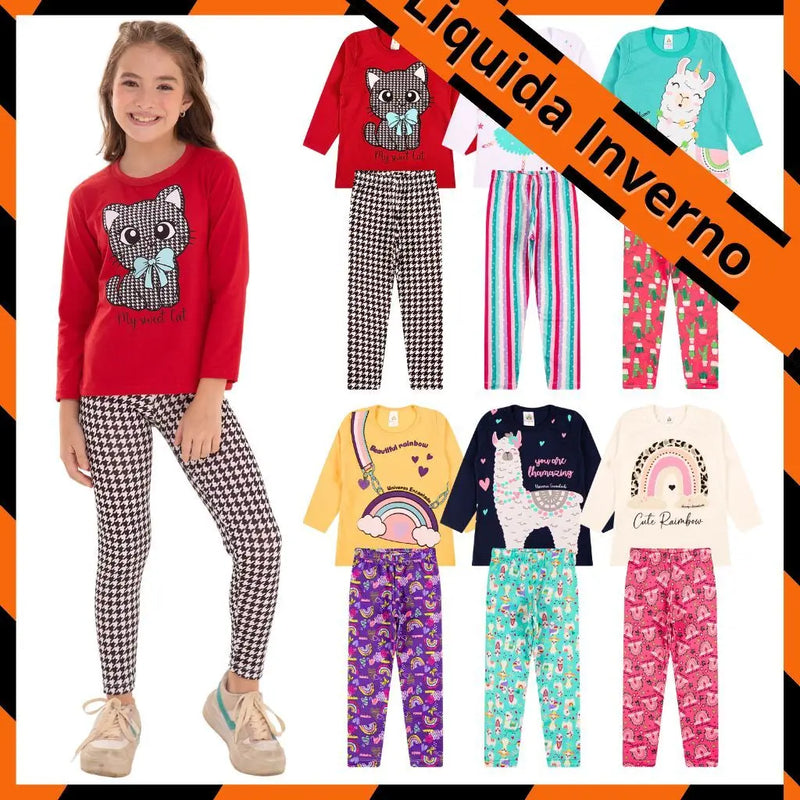 Assorted Kit 8 Pieces Women's Clothing Kids Winter and Half Season-4 Long Sleeve Shirts + 4 Legging Pants from 1 to 10