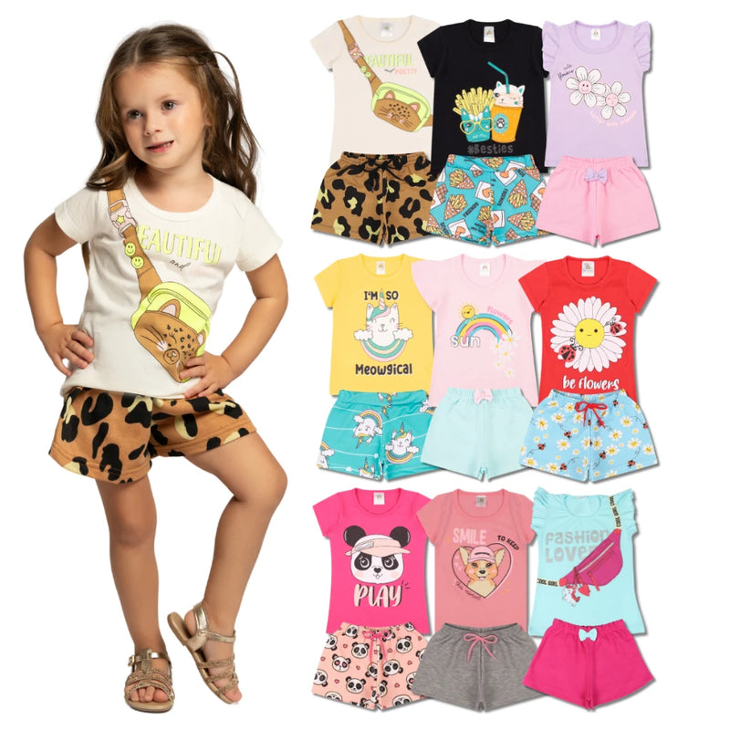 Assorted Kit 8 Pieces Baby Girl Clothes-4 T-Shirts + 4 Bermuda Kit with 4 Sets Children's Clothing Girl Summer