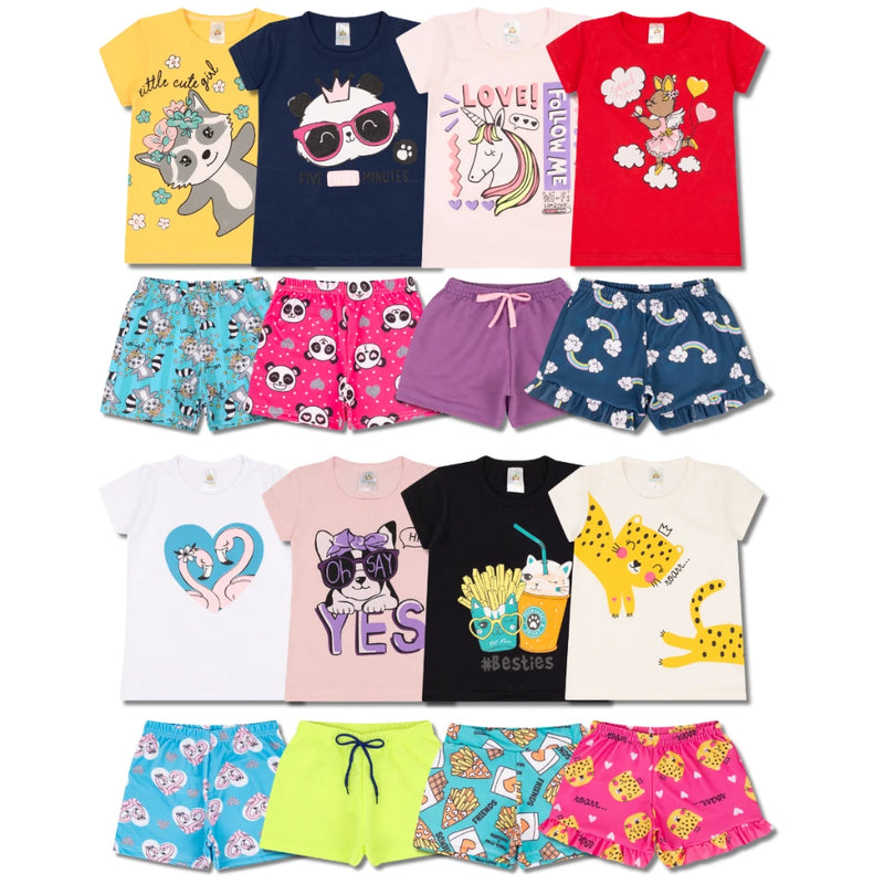 Assorted Kit 8 Pieces Baby Girl Clothes-4 T-Shirts + 4 Bermuda Kit with 4 Sets Children's Clothing Girl Summer