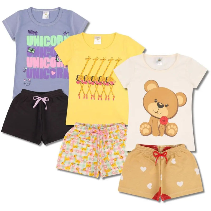 Assorted Kit 8 Pieces Baby Girl Clothes-4 T-Shirts + 4 Bermuda Kit with 4 Sets Children's Clothing Girl Summer